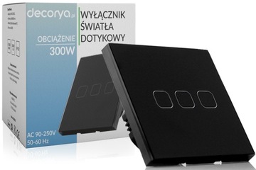 ВЫКЛЮЧАТЕЛЬ СВЕТОДИОДНОГО СВЕТА СТЕКЛО СЕНСОРНЫЙ ТРОЙНОЙ ЧЕРНЫЙ WIFI TUYA