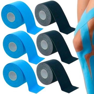 6x TAŚMA KINEZJOLOGICZNA TAPE TAPING TEJPY TEJP 5 CM 5M PLASTRY SPORT
