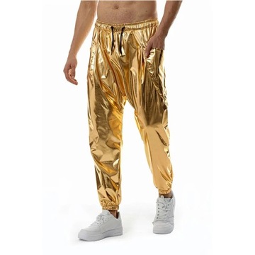 Shiny Silver Metallic Jogger Pants Men 2023 Brand