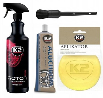 ZESTAW K2 ROTON PRO PŁYN SPRAY DO CZYSZCZENIA FELG PASTA POLERSKA APLIKATOR