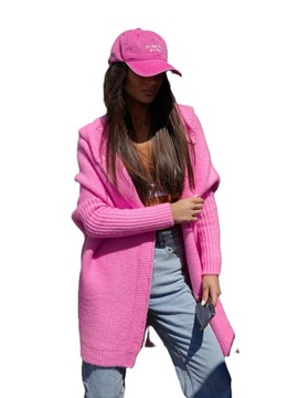 Me Gusta sweter kardigan z kapturem oversize różowy Rio