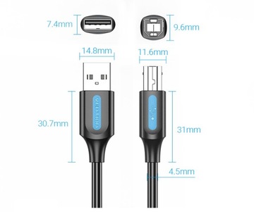 Кабель USB 2.0 A to B Vention COQBD, 0,5 м (черный)