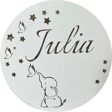LAMPKA nocna LED Z IMIENIEM NA BATERIE 30cm BIAŁA słoń