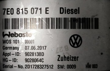 ASO WEBASTO DIESEL ПАРКОВОЧНОЕ ОБОГРЕВАНИЕ VW T6