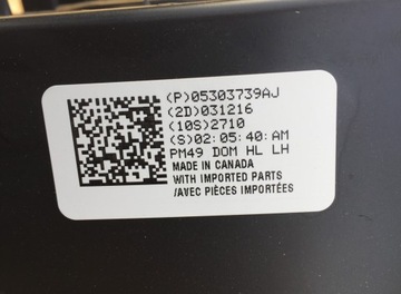 DODGE CALIBER 06 07 08 SVĚTLO LEVÝ USA ORIGINÁLNÍ NOVÁ NR 78