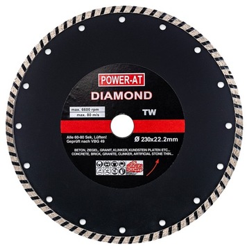 TARCZA DIAMENTOWA TURBO 230 BETONU KOSTKI POWER-AT