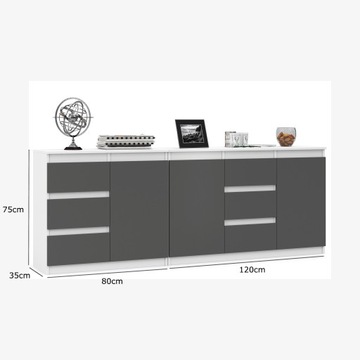 БОЛЬШОЙ ВМЕСТИТЕЛЬНЫЙ КОМОД ТВ ШКАФ ЯЩИКИ ДВЕРИ БЕЛЫЙ МАТОВЫЙ ГРАФИТ МАТОВЫЙ 200 см