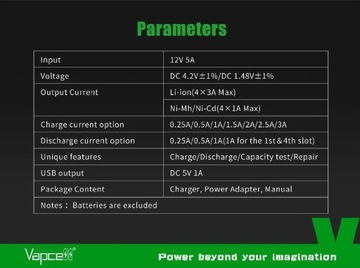 Зарядное устройство Vapcell S4 plus 3A V3 Li-Ion NiMH 18650 AA AAA 21700, комплект