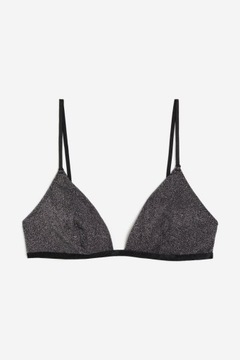 H&M stanik srebrny brokatowy soft bra miękki głęboki dekolt metaliczny XL