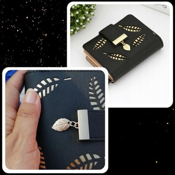 КОШЕЛЕК ЖЕНСКИЙ С ЗАЩЕЛКОЙ, ЧЕРНЫЙ, МАЛЕНЬКИЕ ЛИСТОЧКИ, 3 ОТДЕЛЕНИЯ PREZE