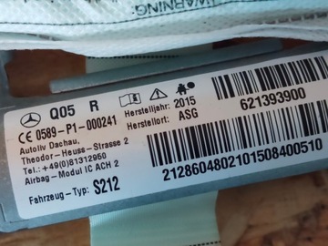 AIRBAG ZÁVĚS PRAVÁ MERCEDES W212 FACELIFT KOMBI 621393900