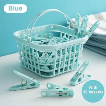 30 Plastic Clothespins with Storage Basket, Home Travel Laundry Clip