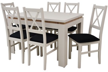 Komplet do salonu STÓŁ 80x120 rozkładany 160cm i 6 krzeseł DREWNIANYCH