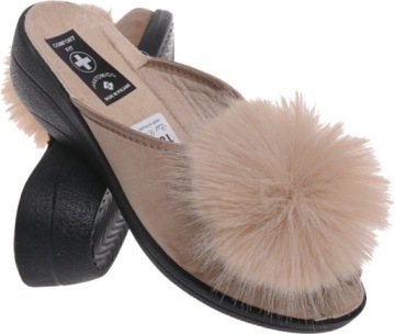 KLAPKI PANTOFLE DAMSKIE POLSKIE PROFIL POMPON be40