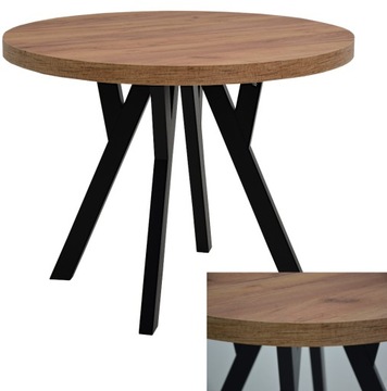 Okrągły stół 100/200 cm rozsuwany LOFT czarny craft