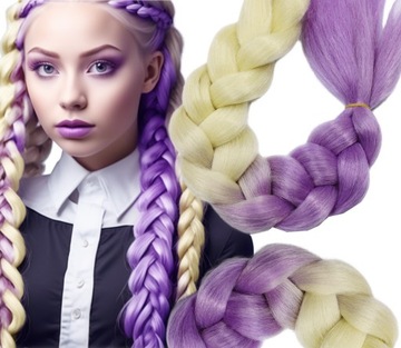 Włosy syntetyczne warkoczyki Ombre warkocze BLOND LAWENDA DOCZEPIANE
