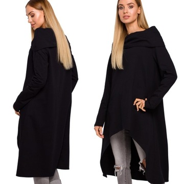 MODNA DAMSKA CODZIENNA BLUZA CIEPŁA GŁADKA DŁUGA CZARNA 44/46 2XL/3XL