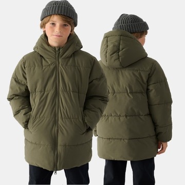 KURTKA CHŁOPIĘCA 4F ZIMOWY PŁASZCZ PUCHOWY Z KAPTUREM TDJAM464 AW24 158