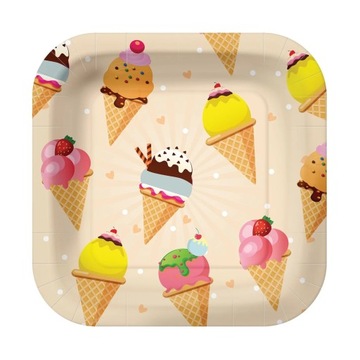 TALERZE PAPIEROWE KWADRATOWE ICE CREAM 10 SZT.