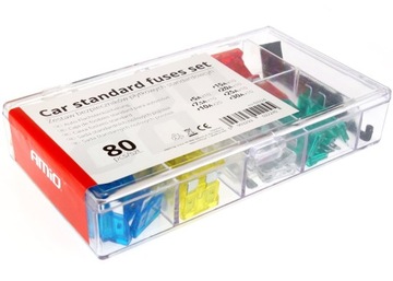 НАБОР АВТОМОБИЛЬНЫХ ПРЕДОХРАНИТЕЛЕЙ MIX 80 ШТ. СТАНДАРТНЫЙ С ПОКРЫТИЕМ WYIMAK