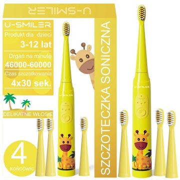 SZCZOTECZKA SONICZNA DLA DZIECI ELEKTRYCZNA DO ZĘBÓW 3 TRYBY 4 KOŃCÓWKI USB