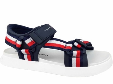 TOMMY HILFIGER SANDAŁY GRANATOWE NA RZEP DAMSKIE