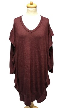 Sweter Sukienka L Lindex Bordo Falbanki Oversize