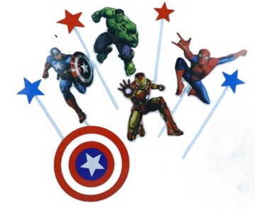 Топперы МСТИТЕЛИ 11 шт. Панорама города, надпись с днем ​​рождения