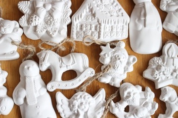 Гипсовые фигурки, ангелочки, мишки, ёлка, Дед Мороз 55