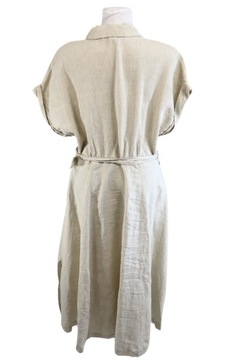 002 C&A Beżowa rozkloszowana lniana sukienka XL/42