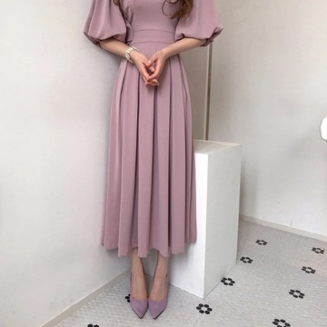 Korean Solid Casual Chic Elegant Dress for Women H