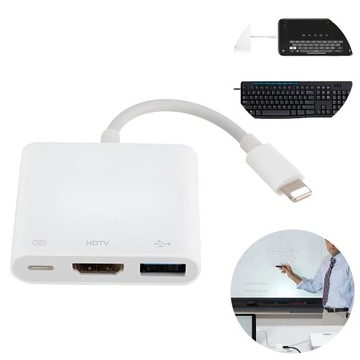 Adapter Konwerter OTG ze złącza LIGHTNING na HDMI/USB/LIGHTNING Przejściów