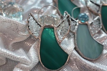 Aniołki witrażowe Tiffany ZESTAW 5szt. Seledyn