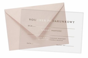 TRANSPARENTNE VOUCHERY PODARUNKOWE ZŁOTE HOTSTAMPING REALIZACJA 48H 100szt
