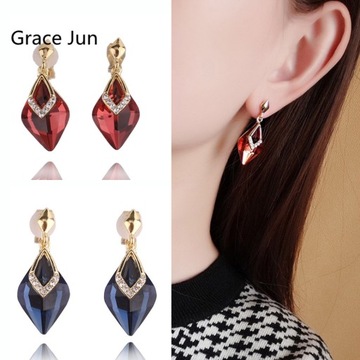 Granatowy Clip-on GRACE JUN Fashion Rhinestone nau