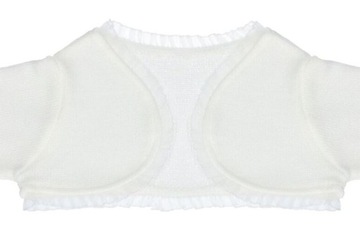 Białe bolerko sweterek z koronką 74cm CHRZEST