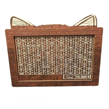 Cute Cat Piggy Wooden DIY 1000/5000/10000 Euro Money Saving Box with Money