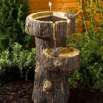 Solar Tree Trunk Birdbath FONTANNA OGRODOWA UK
