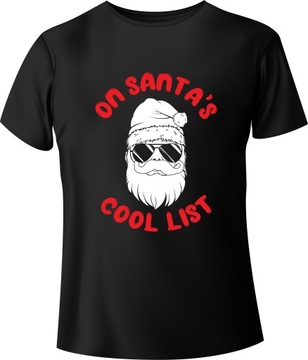 T-Shirt Koszulka Świąteczna Święty Mikołaj "ON SANTA'S COOL LIST" Czarny XX