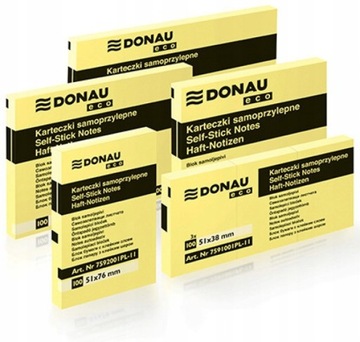 BLOCZEK SAMOPRZYLEPNY DONAU ECO, 76X76MM, 10x100 KART., JASNOŻÓŁTY
