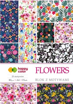 HAPPY COLOR Blok z zadrukiem A4 80g 15 ark Flowers
