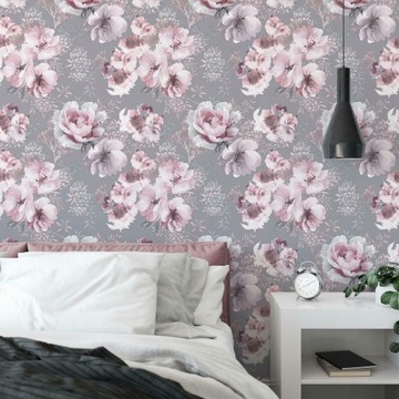 ОБОИ, ЦВЕТОЧНЫЙ УЗОР, ЛИСТЬЯ, РОЗОВЫЕ, БУМАГА