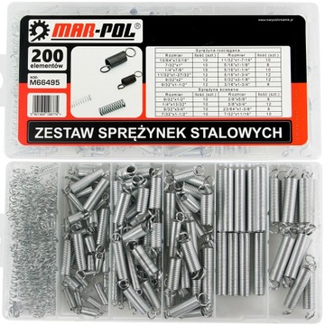 ZESTAW SPRĘŻYNEK 200 SZT. ELEMENTÓW SPRĘŻYNA MIX