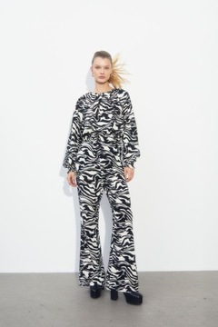 H&M komplet zebra dzwony flare spodnie długie panterka zestaw set wzór y2k