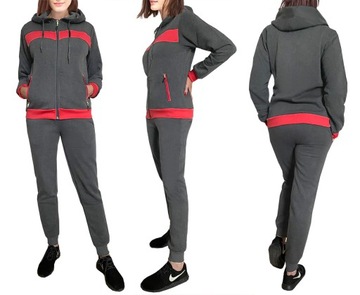 Ciepły DAMSKI dres DRESY z KAPTUREM 9124 KOMPLET szary XL