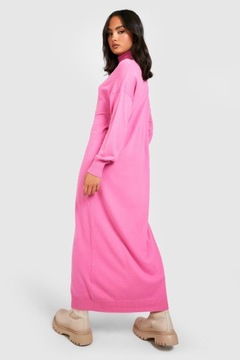 Boohoo NG2 asg dzianinowa sukienka oversize z golfem maxi róż XL