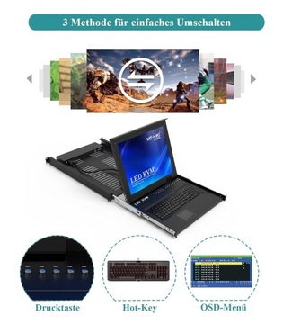 MT-VIKI 17-дюймовый ЖК-монитор KVM-переключатель для монтажа в стойку 8 портов KVM VGA Ż875