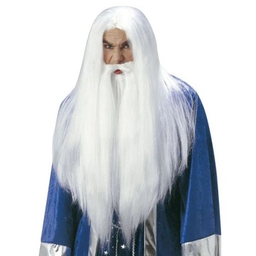 PERUKA CZARNOKSIĘŻNIK z brodą gandalf HALLOWEEN