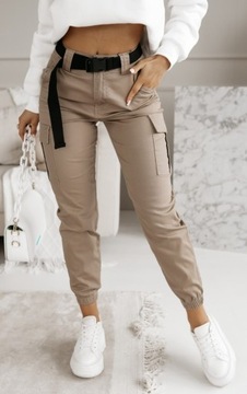 ЖЕНСКИЕ БРЮКИ-КАРГО С ПОЯСОМ, БЕЖЕВЫЕ, РАЗМЕРЫ