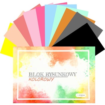 BLOK RYSUNKOWY KOLOROWY PAPIER A4 20 ARKUSZY